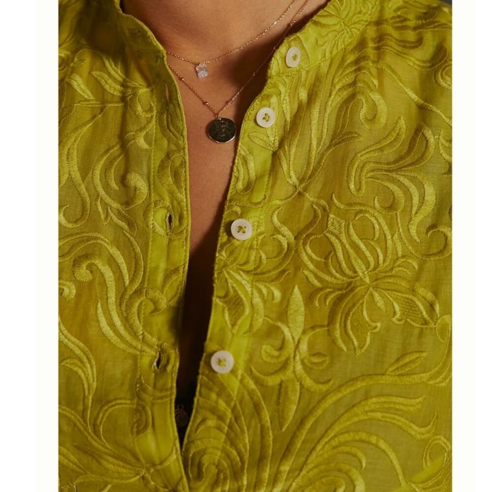 Anthropologie Pilcro Bella Embroidered Semi Sheer Button Down Blouse Green Sz XS - Picture 9 of 14
